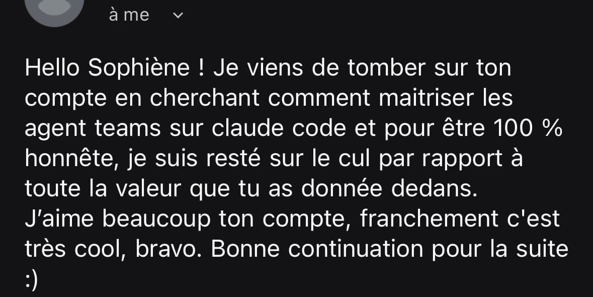 Témoignage DM : je suis resté sur le cul par rapport à toute la valeur que tu as donnée, j'aime beaucoup ton compte, franchement c'est très cool, bravo