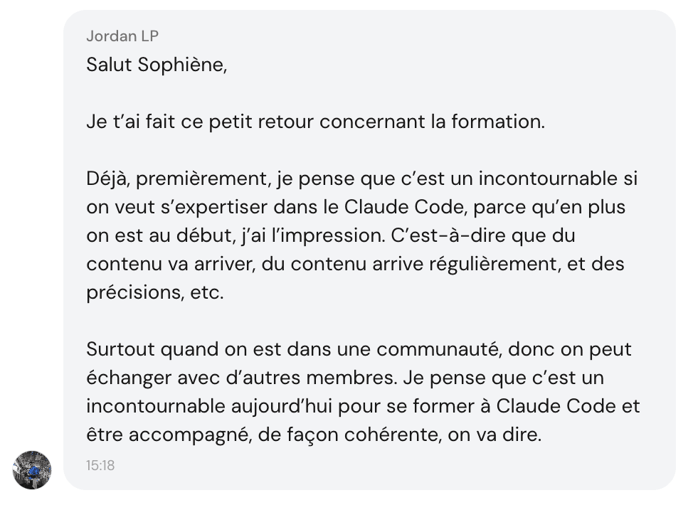 Témoignage de Jordan LP : un incontournable pour se former à Claude Code, du contenu régulier, une communauté pour échanger